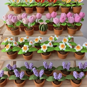 2025 Crochet Pot Crochet Table Meubles Décor À La Maison Lavande Tulipes <span class=keywords><strong>Cactus</strong></span> Roses Simulation Fleur Crochet Plante Pot - Product Image 2