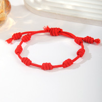 Ensemble de 2 bracelets de couple en cordon rouge porte-bonheur à 7 nœuds, faits à la main, péruviens, réglables