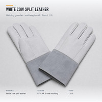 Gants de soudage résistants à la chaleur en cuir de vachette grainé blanc, avec manchette en cuir croûte de vache, sans couture, pour l'index, avec Kevlar et 3 lignes de couture