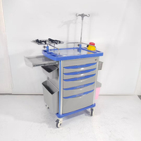 Carrito de Emergencia Médico ABS para Hospital con Cinco Cajones, Soporte para Vía Intravenosa y Porta Tanque de Oxígeno