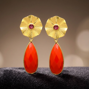 Nouvelles boucles d'oreilles pendantes en onyx rouge et lapis-lazuli, plaquées or, en laiton, faites à la main, pour fiançailles et fêtes - Product Image 2
