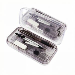 Ensemble de géométrie Foska gris, 8 pièces, facile à transporter et à ranger, <span class=keywords><strong>avec</strong></span> règle, rapporteur, compas, <span class=keywords><strong>crayon</strong></span> mécanique et gomme - Product Image 1