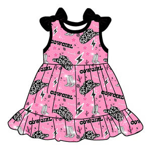 Vestido sin Mangas hasta la Rodilla de Tela de Bambú con Cuello Redondo, Venta Caliente, ODM, Boutique Dulce, Estampado Personalizado, Verano, Niñas, con Volantes, para Fiestas y Uso Diario - Product Image 4