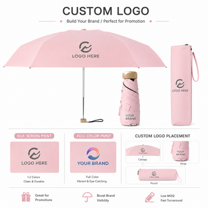 Parapluie manuel pliable en cinq sections avec logo personnalisé, mini parapluie de poche plat pour le soleil, la pluie, les voyages et les cadeaux promotionnels - Product Image 2