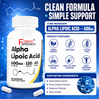Fabricant de compléments d'acide alpha-lipoïque OEM, sans gluten, pour la santé des nerfs, non OGM, 120 capsules d'acide alpha-lipoïque pour adultes
