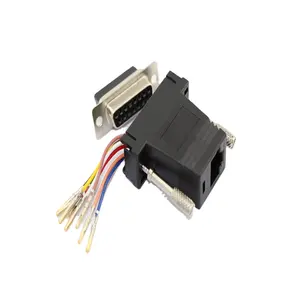 Siyah RJ45 to DB15 erkek adaptör fiş DB15p erkek RJ45 konnektör pc