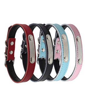 Collar de perro de hierro de cuero pequeño y mediano con placa de nombre, decoración de cintas de patrón sólido de estilo lujoso - Product Image 6