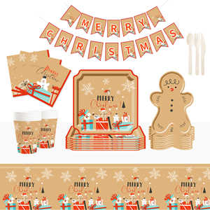 DAMAI New Christmas Tableware Set Merry Christmas Themed Party Set Plates Cups Napkins for Picnic Dinner Party Decoration - Product Image 1