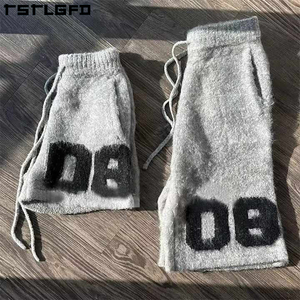 Custom Unisex Mohair Wool <strong>Shorts</strong> Pants Print Oversized <strong>Below</strong> <strong>Knee</strong> Drawstring Streetwear Fluffy Fuzzy Kinit Mohair <strong>Shorts</strong> for <strong>Men</strong> - Product Image 3