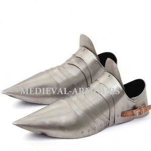 Chaussures d'armure de chevalier médiéval en acier poli argenté, bottes gothiques pour costume, chaussures de reconstitution historique pour hommes adultes - Product Image 4