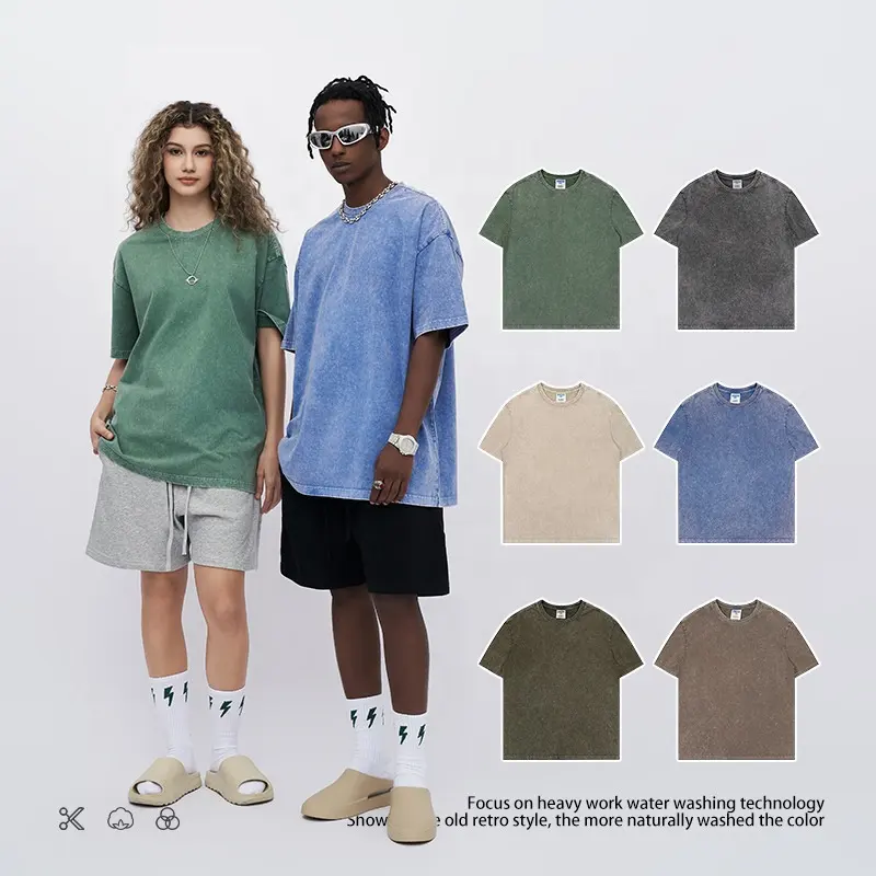 Design personnalisé de marque tendance T-shirts à col rond en coton doux lavé vintage Vêtements unisexes T Shirt pour hommes