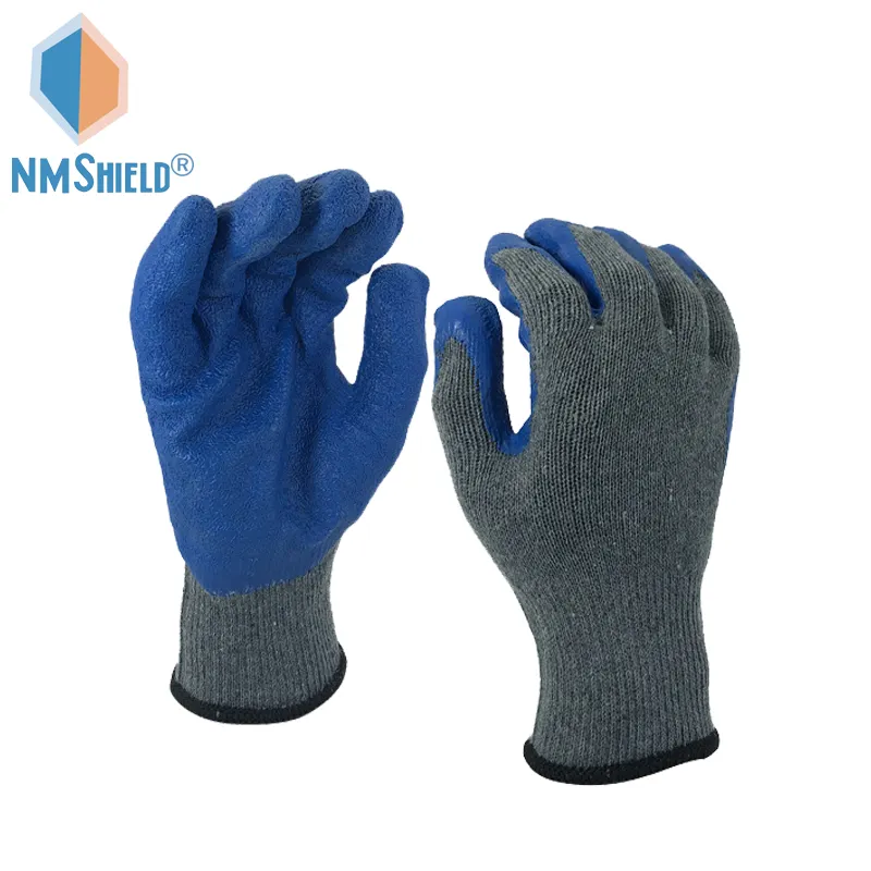 NMSHIELD Polycotton זול עבודה כפפות אחיזה כחול לטקס מצופה כפפת בטיחות יד כפפות לעבודה בנייה