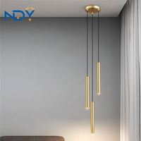 Luminaire suspendu moderne en tube cylindrique doré à 3 têtes pour chambre à coucher, salon, îlot de cuisine, salle à manger, bar, décoration