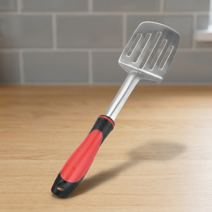 Durable Stainless Steel Slotted Turner with Comfortable Grip Plastic Handle Perfect Utensil for Cooking and Serving - Product Image 1