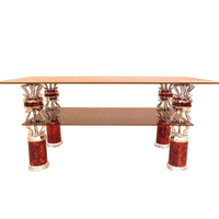 Table basse dorée carrée de luxe au Design européen, Table de thé avec tout haut en verre à vendre, Design européen moderne