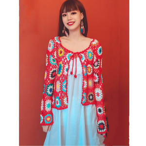 Cardigan de plage bohème fait main <span class=keywords><strong>au</strong></span> <span class=keywords><strong>crochet</strong></span> pour femme, style <span class=keywords><strong>Granny</strong></span> Square, fabrication OEM - Product Image 1