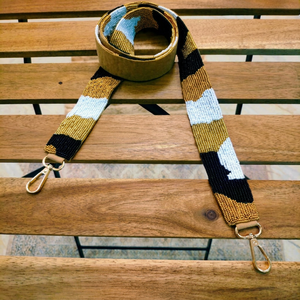 Sangle de sac à main perlée faite à la main de luxe - Sangle d'épaule noire, or et blanche pour sacs à main, accessoire de mode personnalisé, sûre et légère - Product Image 1