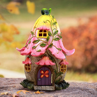 Lampe solaire Miniature, jardin féerique enchantée, trompette, lys, chalet, maison avec porte mobile, Figurine
