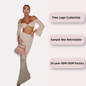 Verano perspectiva personalizada Sexy manga larga Top corto falda pantalones 2 piezas vestido traje mujer vestido suéter para vacaciones - Product Image 2