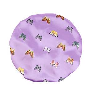 Syh878 Bonnet en soie de luxe avec imprimé papillon et fleur sur la bande Bonnets en satin Chapeau et enveloppes en satin pour cheveux bouclés - Product Image 6