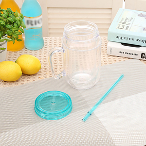 Dd1731 trong suốt đôi tường <span class=keywords><strong>Mason</strong></span> Jar cốc có nắp đậy xử lý đầy màu sắc uốn cong rơm Mug 16 oz làm mới Băng uống lạnh chai - Product Image 5