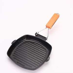 Poêle pliable Plaque de barbecue extérieure Plaque de gril en fonte facile à transporter Poignée en bois chaud <span class=keywords><strong>Steak</strong></span> frit et oeufs - Product Image 4