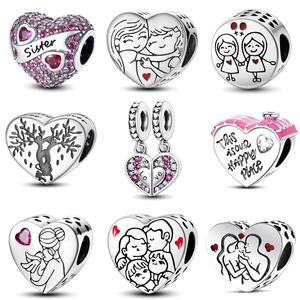 Abalorios de Corazón de Amor Familiar de la Familia Sister, de Cobre Plateado con Circonitas y Esmalte, para Pulseras DIY, Regalo - Product Image 1