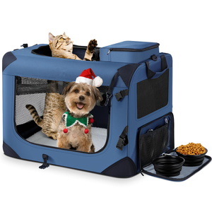 Meilleur vendeur QQgift OEM Personnalisé Bleu marine Polyester Métal Classique Écologique Grand Transporteur de voyage pliable pour chat et chien Cage souple - Product Image 1