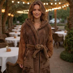 Custom Logo <strong>Hooded</strong> Home Fluffy Robe Luxury Plush Fleece Teddy <strong>Lady</strong> <strong>Dressing</strong> <strong>Gown</strong> Robe Winter Warm Long <strong>Dressing</strong> <strong>Gown</strong> for Women - Product Image 6