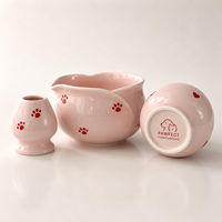Ensemble bol à matcha en céramique rose et support pour fouet 500 ml avec fouet en bambou, motifs cœur, fleur, patte, logo personnalisé pour cadeau OEM