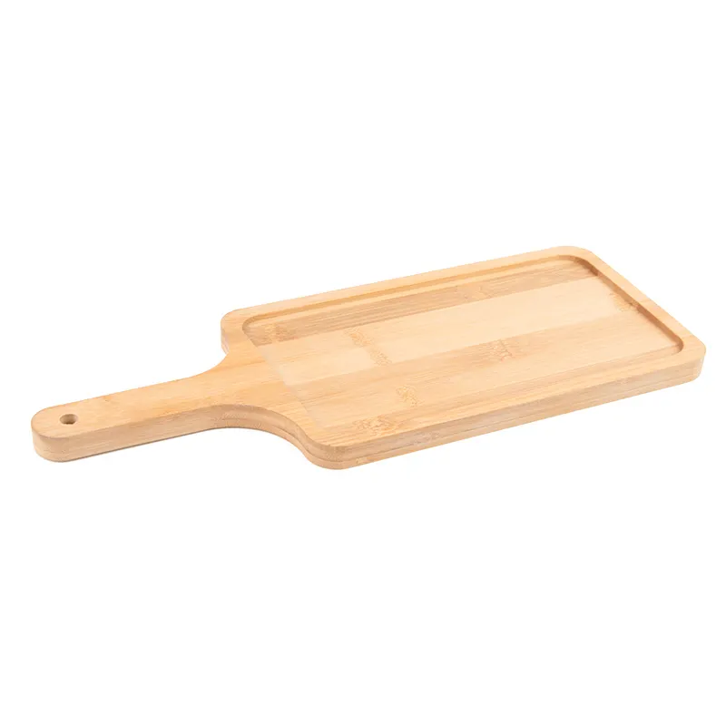 Tablas de servir de paleta de bambú Natural de diseño con mango de estilo Simple más vendidas para aperitivo de fruta de pan