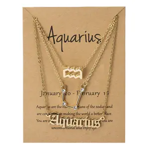 3Pcs/Set Wish Card Jewelry Dainty Aries Gemini Leo Scorpio Virgo 12 Zodiac Sign Choker Layered Necklaces For Women