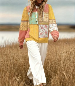 เสื้อฮู้ดผู้หญิงสไตล์โบฮีเมียนวินเทจ พิมพ์ลายเรขาคณิตดิจิทัล แบบสวมหัว มีฮู้ด ลำลอง แต่งสีบล็อก ตัดต่อผ้า มีซับใน สำหรับฤดูหนาวและฤดูใบไม้ร่วง - Product Image 5