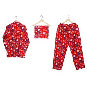 Conjunto de Pijama 100% Algodón para Mujer, Cuello Camisero, Manga Larga, Estampado Floral, Cintura Elástica, Suave, para Todas las Temporadas y Vacaciones - Product Image 1