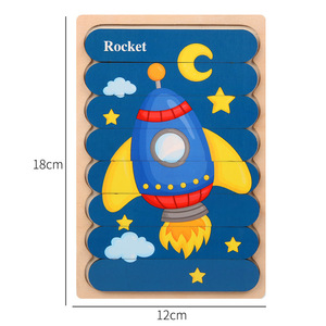 Rompecabezas de Madera con Tiras, Juguete Educativo Temprano para Niños, Historias de Animales de Dibujos Animados, Transporte, Frutas, Tablero de Doble Cara - Product Image 2