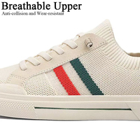 Baskets décontractées en maille beige pour hommes, à rayures vertes et rouges, à enfiler, respirantes, pour le quotidien