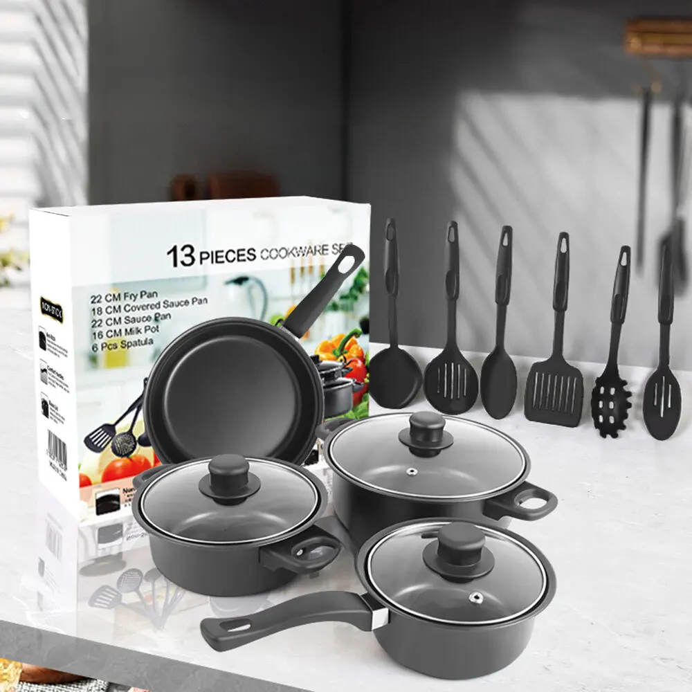 Gran oferta, juego de utensilios de cocina de metal de alta calidad de 13 Uds., juego de ollas de sopa de inducción, juego de utensilios de cocina