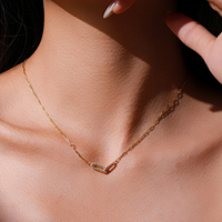 FUAMAY Collar 18K chapado en oro 925 Plata Paperclip collar delicado infinito entrelazado diamante CZ Collar para mujer
