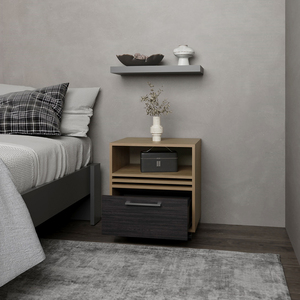 Baldwin City Nightstand Light Oak Black Bedroom Storage <b>Unit</b> With Drawer And <b>Shelf</b> - Product Image 6