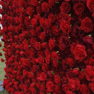 Mur de fleurs artificielles 5D fait main rouge personnalisé, fleurs de rose artificielles pour décoration extérieure de la Saint-Valentin et de mariage - Product Image 4
