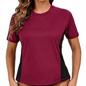 T-shirt de sport à manches courtes pour femme, à blocs de couleur, anti-UV, séchage rapide, en polyester - Product Image 1