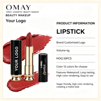Rouge à lèvres mat satiné personnalisé avec logo, imperméable, longue tenue, haute pigmentation, fini mat soyeux, végan, faible MOQ, marque privée