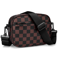 Tas Selempang Wanita Baru Bahan Nylon Anti Air Motif Leopard Kotak-kotak dengan Ritsleting