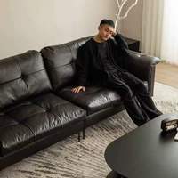 Mid-Century 4-Punkt-Knopfheftung Vollnarbenleder 3-Sitzer-Sofa mit Schlanken Chrom-Metallbeinen