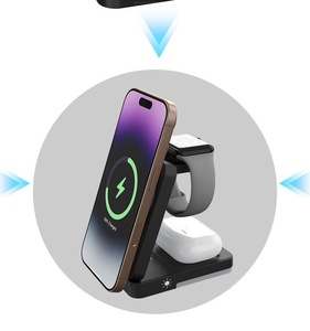 Support de charge sans fil magnétique pliable <span class=keywords><strong>3</strong></span>-en-1 15W avec veilleuse LED et station de charge multifonctionnelle pour téléphone, montre et écouteurs avec lampe - Product Image 6