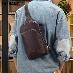 Dujiang Men's Chest <b>Bag</b> Genuine Leather Crossbody <b>Bag</b> Solid Color Fashionable Everyday Outfits - Product Image 2