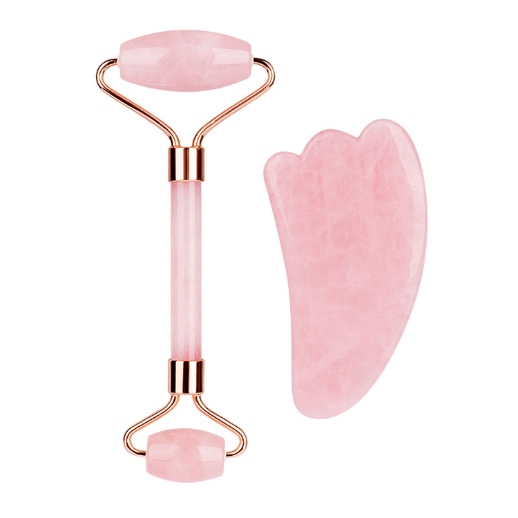 Amazon hot facial beauty skin care tools jade roller and guasha set customized color pink rose quartz jade roller for face,eyes