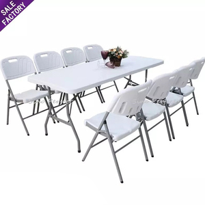 Juego de Mesa Rectangular y Sillas Plegables de Plástico Blanco para 8 Personas para Eventos, Bodas, Camping y Alquiler Comercial - Product Image 1