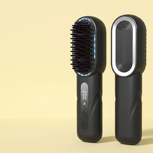 Brosse lissante sans fil rechargeable avec écran LCD, 4 réglages de température, ions négatifs, peigne portable - Product Image 1
