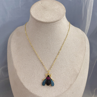 Scarabée et abeille ensemble de bijoux CZ plaqué or laiton insecte réglable anneau et pendentif collier ensemble de vente en gros